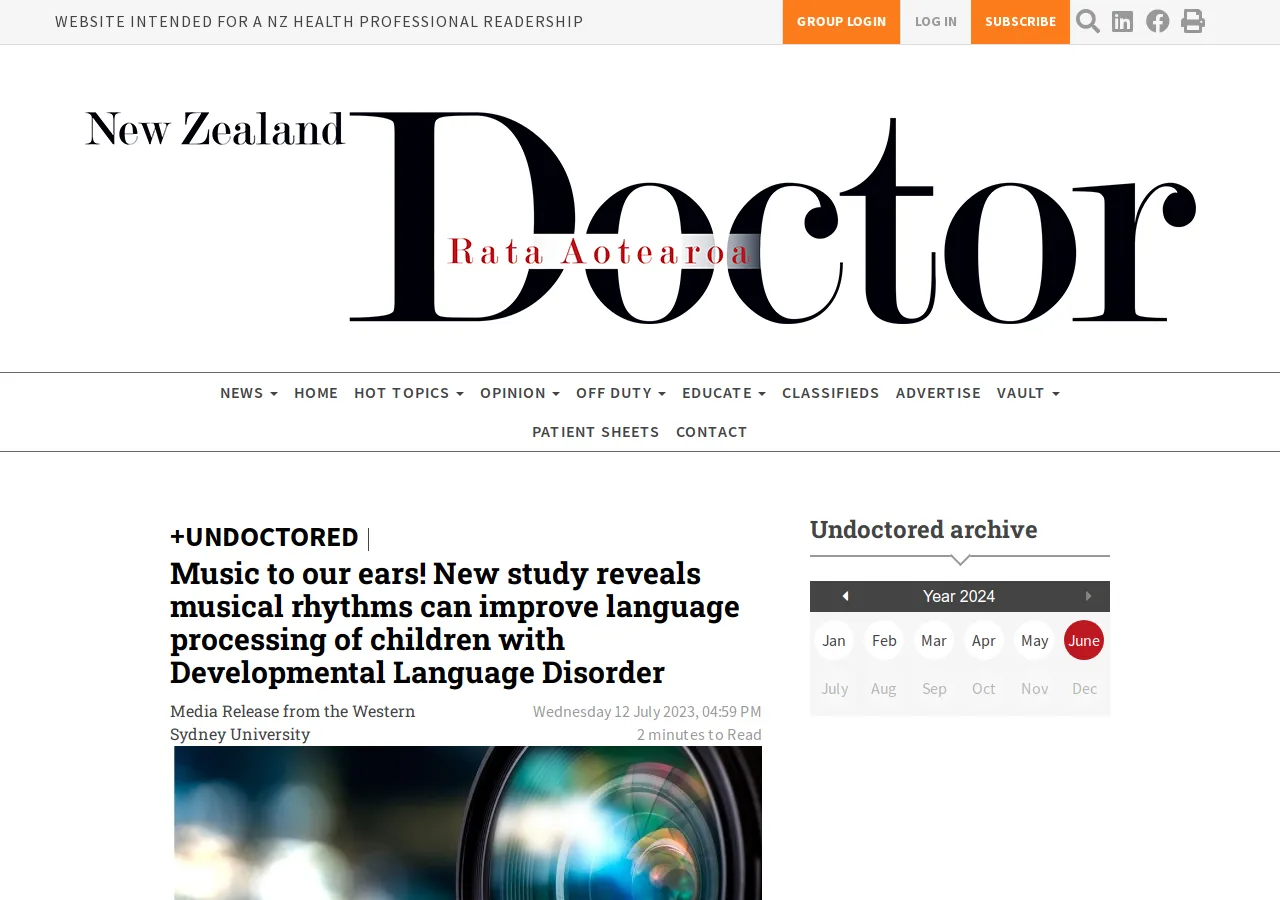 Screenshot of Music to our ears! on NZ Doctors